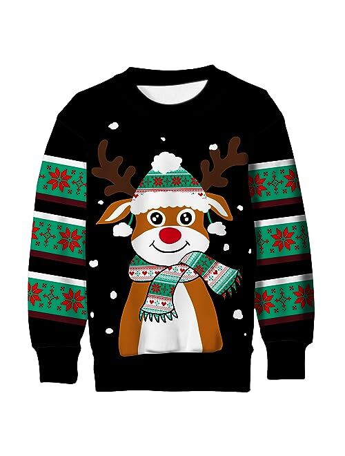 UNICOMIDEA Boys Girls Ugly Christmas Sweater Kids 3D Printed Xmas Fleece Pullover Jumpers Crewneck Tee Shirts 6-16T