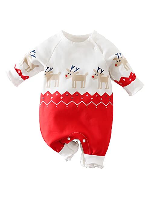 RELABTABY My First Christmas Baby Boy Girl Outfit Newborn Romper Infant Long Sleeve Xmas Santa Onesie Elf Reindeer Clothes