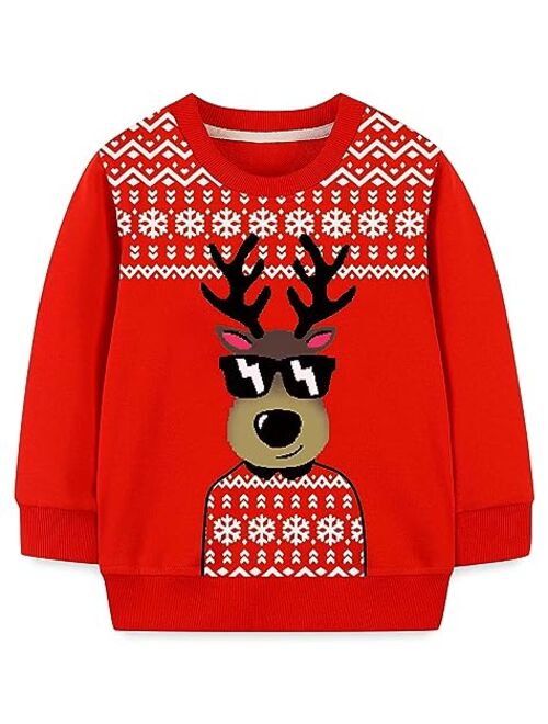 Mrocioa Toddler Boy Girls Sweatshirt Ugly Christmas Santa Claus Reindeer Shirt Kids Xmas Pullover Tops 2-7T