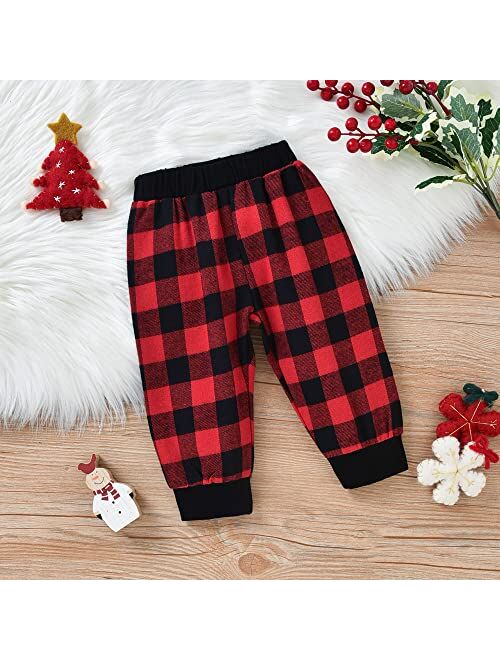 Aalizzwell Baby Boy First Christmas Outfit, Infant Gentleman Bodysuit Buffalo Plaid Pants Xmas Clothes 3 Pcs