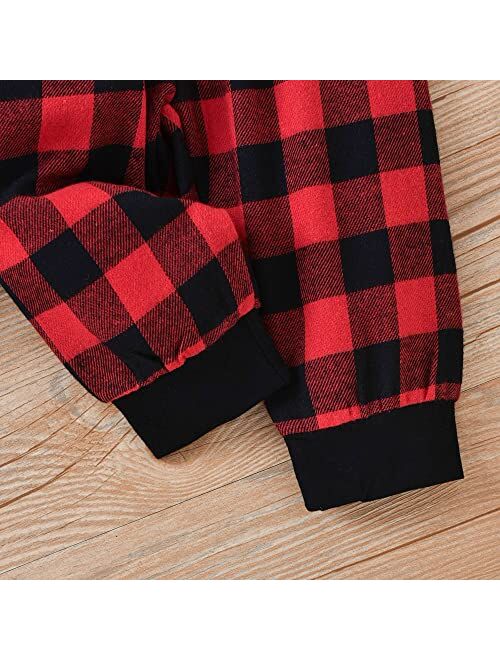 Aalizzwell Baby Boy First Christmas Outfit, Infant Gentleman Bodysuit Buffalo Plaid Pants Xmas Clothes 3 Pcs