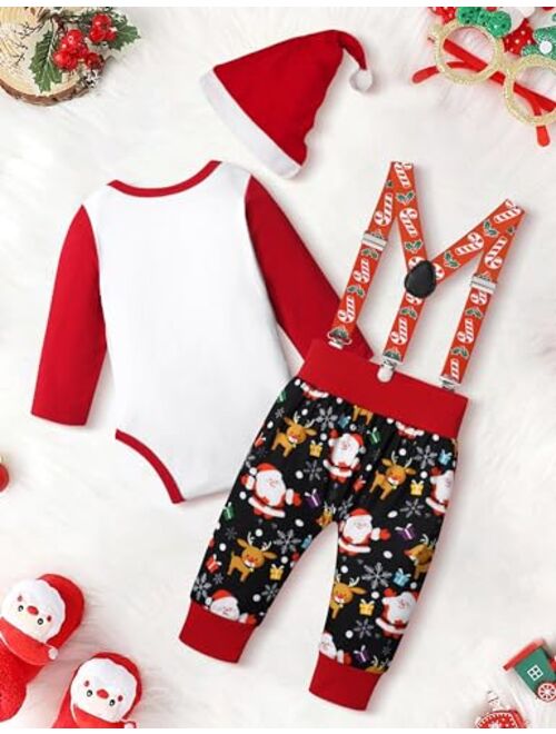 AGAPENG Baby Boy Christmas Outfit My First Christmas Gentleman Romper with Bow Tie Christmas Suspender Pants Santa Hat