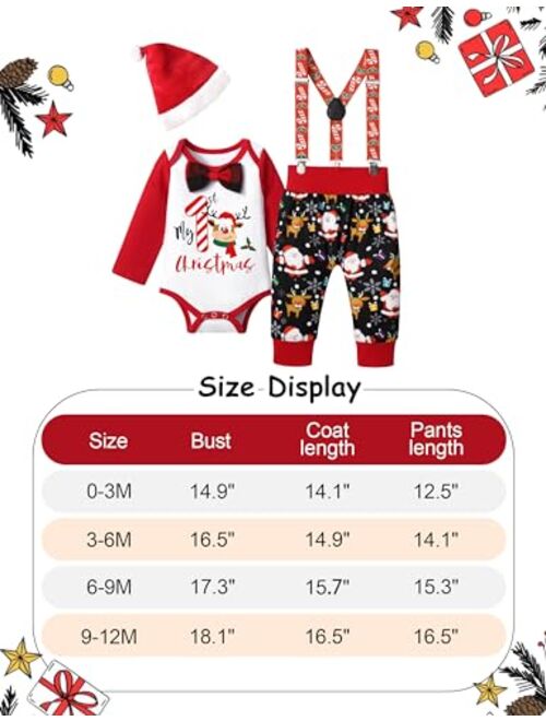 AGAPENG Baby Boy Christmas Outfit My First Christmas Gentleman Romper with Bow Tie Christmas Suspender Pants Santa Hat