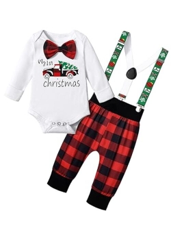 KANGKANG My First Christmas Baby Boy Outfit 2Pcs, Christmas Baby Rompers + Reindeer Pants