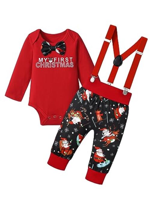 KANGKANG My First Christmas Baby Boy Outfit 2Pcs, Christmas Baby Rompers + Reindeer Pants