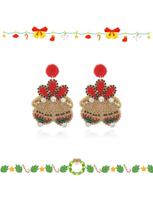 DoreenBow Christmas Beaded Earrings Xmas Tree Snowflake Santa Bell Candy Cute Handmade Xmas Beaded Earrings