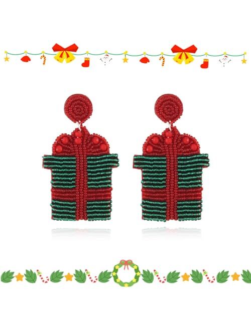 DoreenBow Christmas Beaded Earrings Xmas Tree Snowflake Santa Bell Candy Cute Handmade Xmas Beaded Earrings