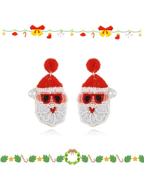 DoreenBow Christmas Beaded Earrings Xmas Tree Snowflake Santa Bell Candy Cute Handmade Xmas Beaded Earrings