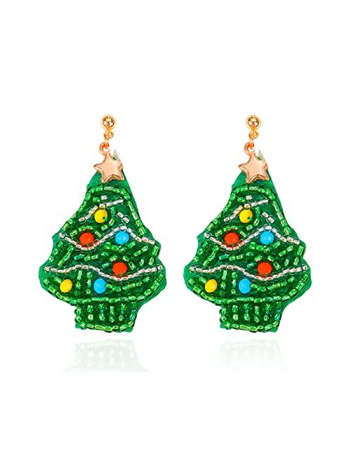 Harry And Henry Christmas Beaded Earrings for Women Christmas Tree Santa Earring Handmade Bead Drop Dangle Earrings Christmas Holiday Jewelry Gifts for Girls