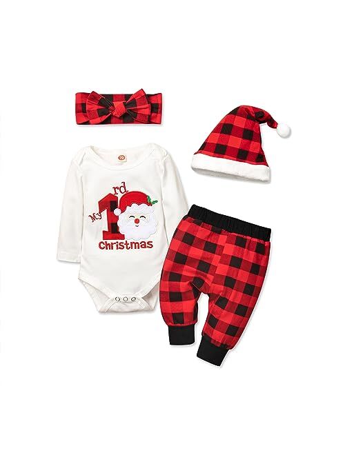 Abbence Baby Girl Boy Christmas Outfit My 1st Christmas Baby Boy Infant New Year 4 Pcs Set