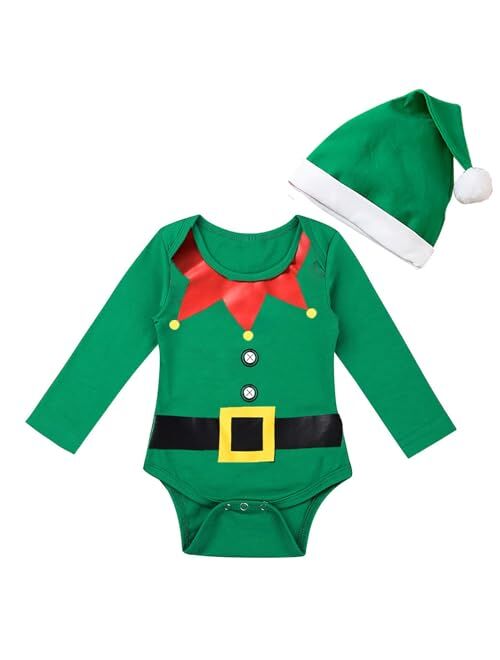 Hifot My First Christmas Baby Girl Boy Romper Newborn Clothes Long Sleeve Jumpsuit + Hat Infant Outfits Set