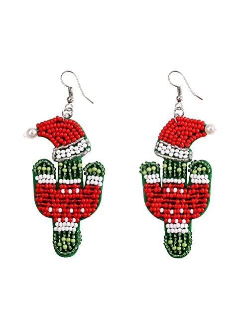 LITRENDY Beaded Christmas Earrings for Women Girls Handmade Holiday Reindeer,Boot,Tree,Sled,Bell,Hat Earrings Christmas Drop Dangle Earrings Festive Jewelry Gifts