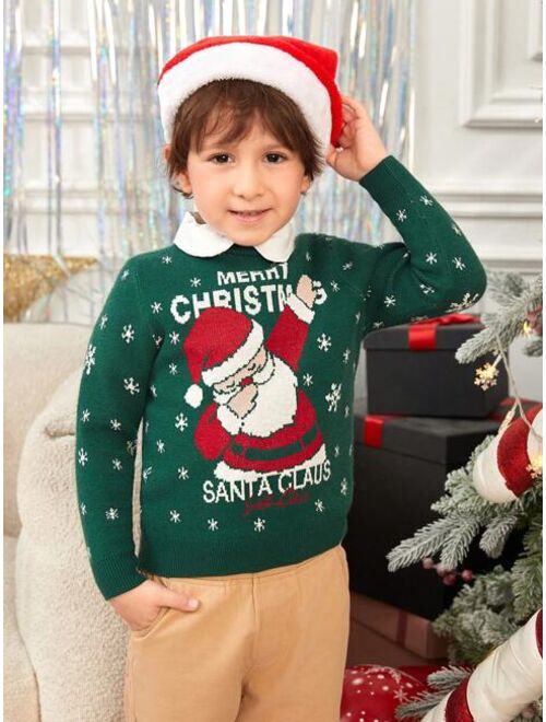 SHEIN Young Boy Christmas Santa Claus Pattern Sweater