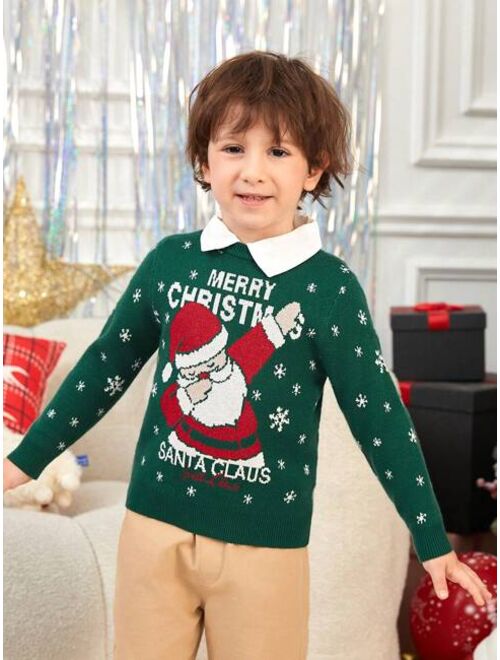 SHEIN Young Boy Christmas Santa Claus Pattern Sweater