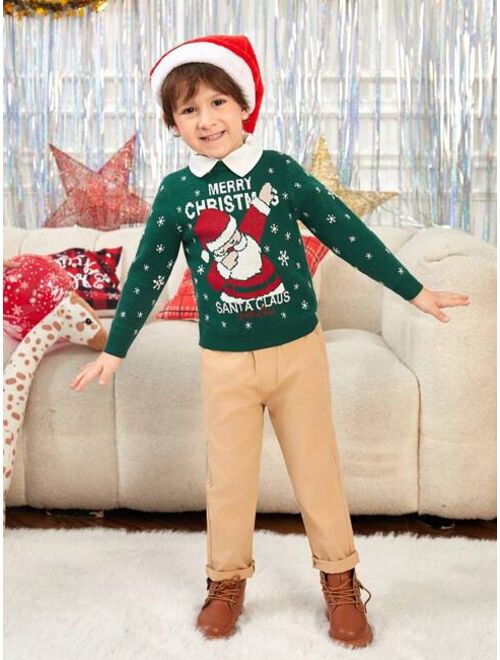 SHEIN Young Boy Christmas Santa Claus Pattern Sweater