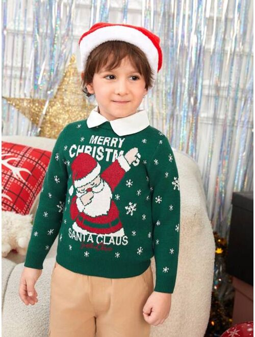 SHEIN Young Boy Christmas Santa Claus Pattern Sweater