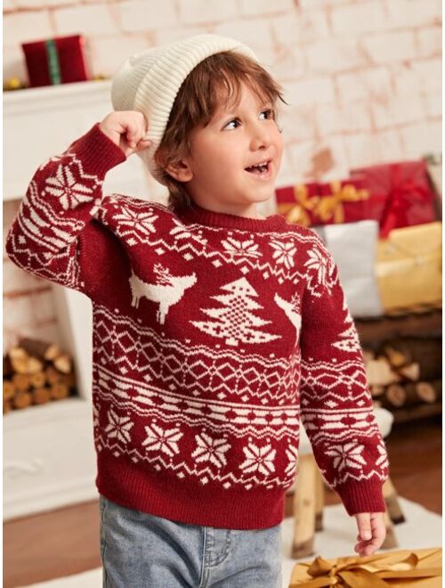 SHEIN Toddler Boys Christmas Pattern Sweater