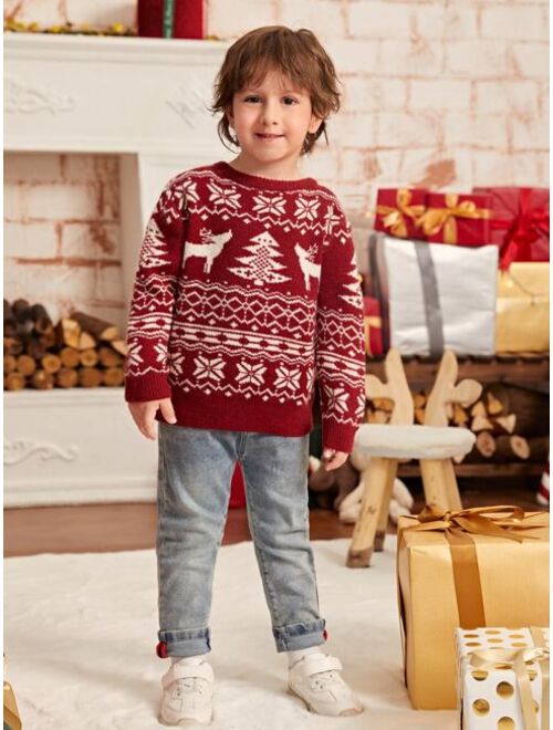 SHEIN Toddler Boys Christmas Pattern Sweater