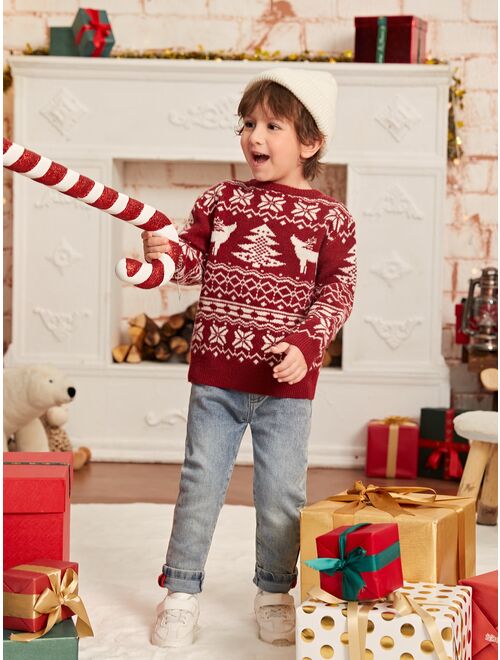 SHEIN Toddler Boys Christmas Pattern Sweater