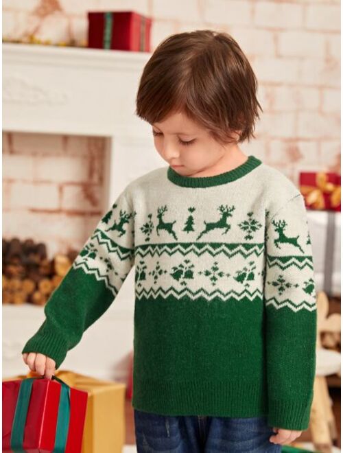 SHEIN Toddler Boys Christmas Pattern Sweater