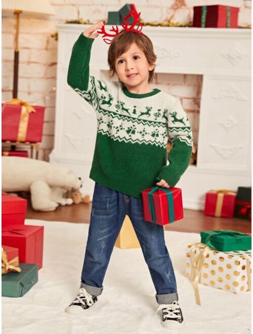 SHEIN Toddler Boys Christmas Pattern Sweater