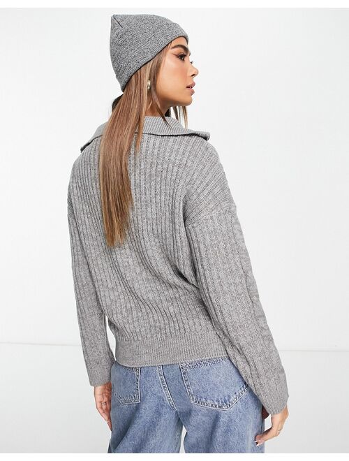 Wednesday's Girl half zip cozy sweater in gray