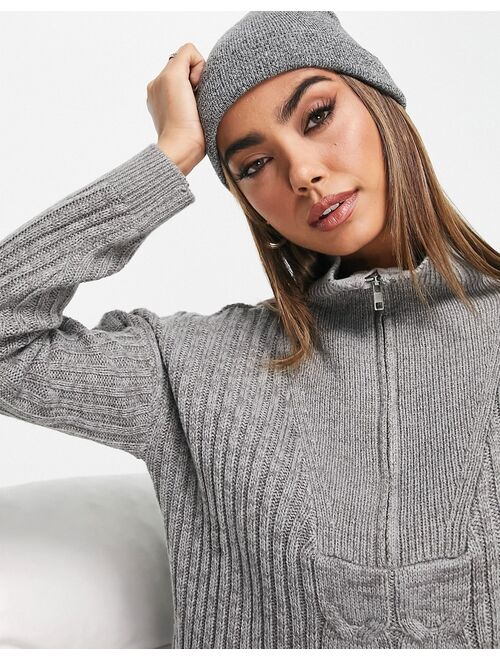 Wednesday's Girl half zip cozy sweater in gray