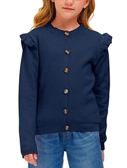 BesserBay Girl's Ruffle Trim Knit Cardigan Button Down Outwear Sweater 3-12 Years