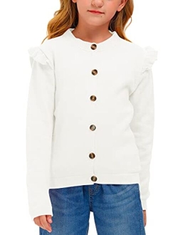 BesserBay Girl's Ruffle Trim Knit Cardigan Button Down Outwear Sweater 3-12 Years