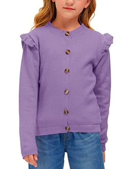 BesserBay Girl's Ruffle Trim Knit Cardigan Button Down Outwear Sweater 3-12 Years