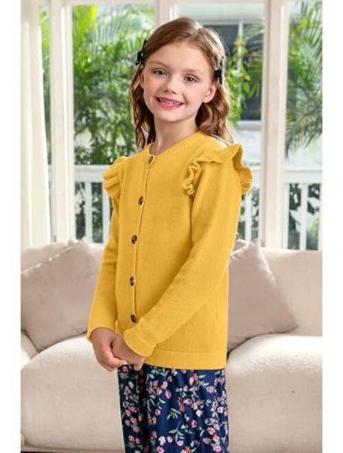 BesserBay Girl's Ruffle Trim Knit Cardigan Button Down Outwear Sweater 3-12 Years