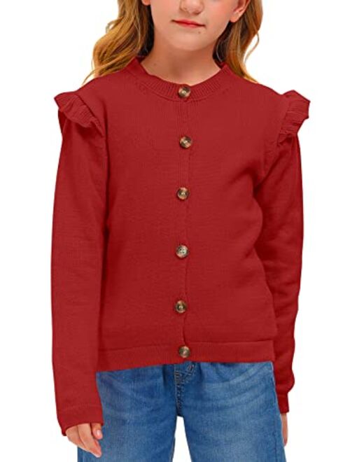 BesserBay Girl's Ruffle Trim Knit Cardigan Button Down Outwear Sweater 3-12 Years