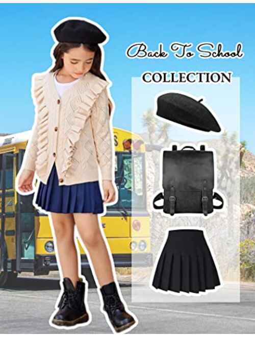 Arshiner Girls Cardigan Sweaters Ruffle School Uniform Sweater V Neck Button Front Outerwear 4-13 Years