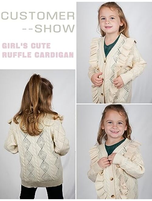 Arshiner Girls Cardigan Sweaters Ruffle School Uniform Sweater V Neck Button Front Outerwear 4-13 Years