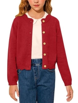 BesserBay Girls Solid Color Knit Sweaters Button Down Uniform Cardigan 4-12 Years