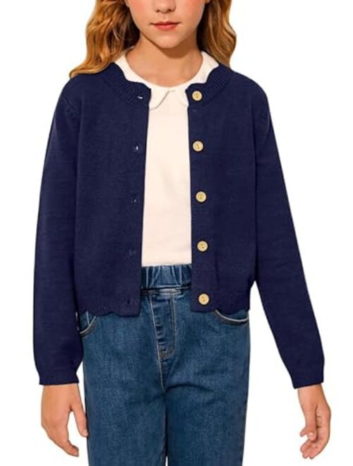 BesserBay Girls Solid Color Knit Sweaters Button Down Uniform Cardigan 4-12 Years