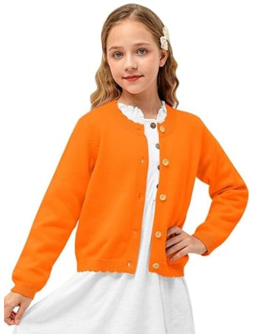 BesserBay Girls Solid Color Knit Sweaters Button Down Uniform Cardigan 4-12 Years