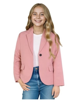 KEREDA Girls Casual Blazers Long Sleeve Open Front Button Lightweight Dressy Jackets with Pockets