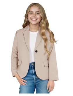 KEREDA Girls Casual Blazers Long Sleeve Open Front Button Lightweight Dressy Jackets with Pockets