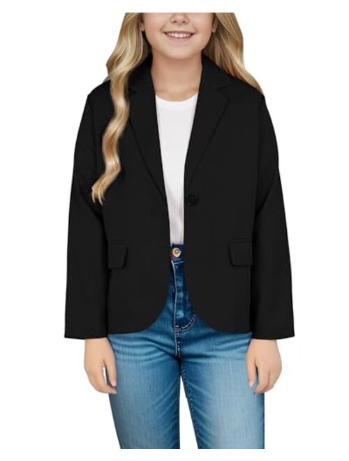 KEREDA Girls Casual Blazers Long Sleeve Open Front Button Lightweight Dressy Jackets with Pockets