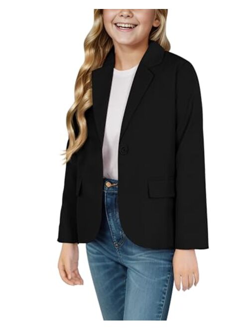 KEREDA Girls Casual Blazers Long Sleeve Open Front Button Lightweight Dressy Jackets with Pockets