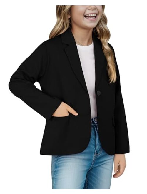 KEREDA Girls Casual Blazers Long Sleeve Open Front Button Lightweight Dressy Jackets with Pockets