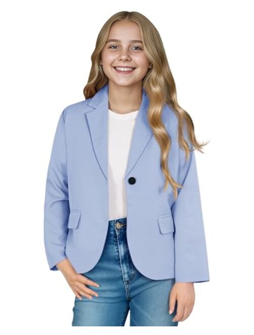 KEREDA Girls Casual Blazers Long Sleeve Open Front Button Lightweight Dressy Jackets with Pockets