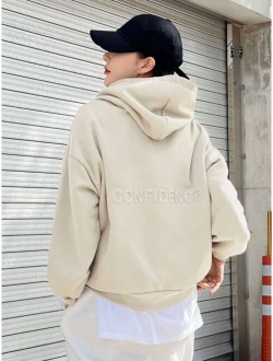 Letter Graphic Drop Shoulder Drawstring Hoodie