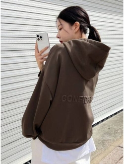 Letter Graphic Drop Shoulder Drawstring Hoodie