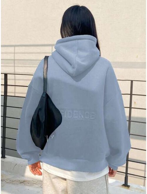 DAZY Letter Graphic Drop Shoulder Drawstring Hoodie