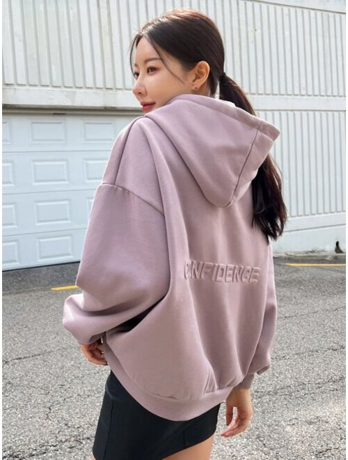 DAZY Letter Graphic Drop Shoulder Drawstring Hoodie