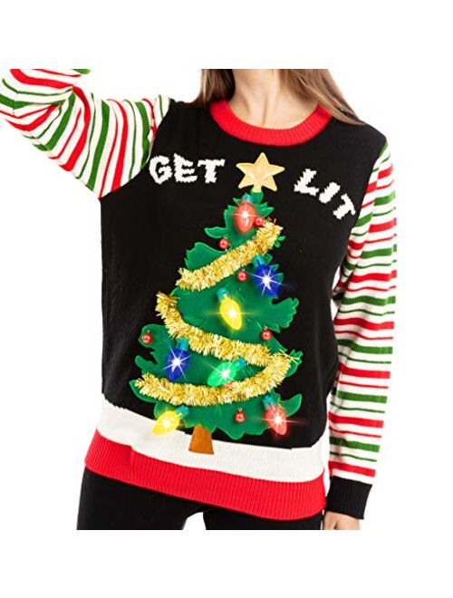 JOYIN Womens LED Light Up Get Lit Christmas Tree Ugly Christmas Sweater Built-in Light Bulbs