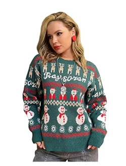 Honwenle Women's Ugly Christmas Sweater Funny Cute Christmas Tree Snowflake Reindeer Santa Xmas Knitted Pullover Jumper Tops