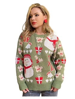 Honwenle Women's Ugly Christmas Sweater Funny Cute Christmas Tree Snowflake Reindeer Santa Xmas Knitted Pullover Jumper Tops